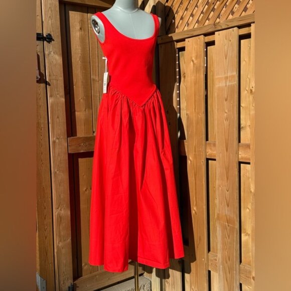 🆕 RONNY KOBO 🧿 NWT Verda Red Stretch Knit Dress, Poplin Skirt - Sz M - Picture 9 of 13